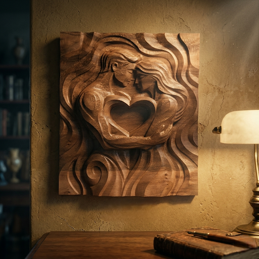 Romantic Wooden Embrace Carving – Custom Couple's Sculpture