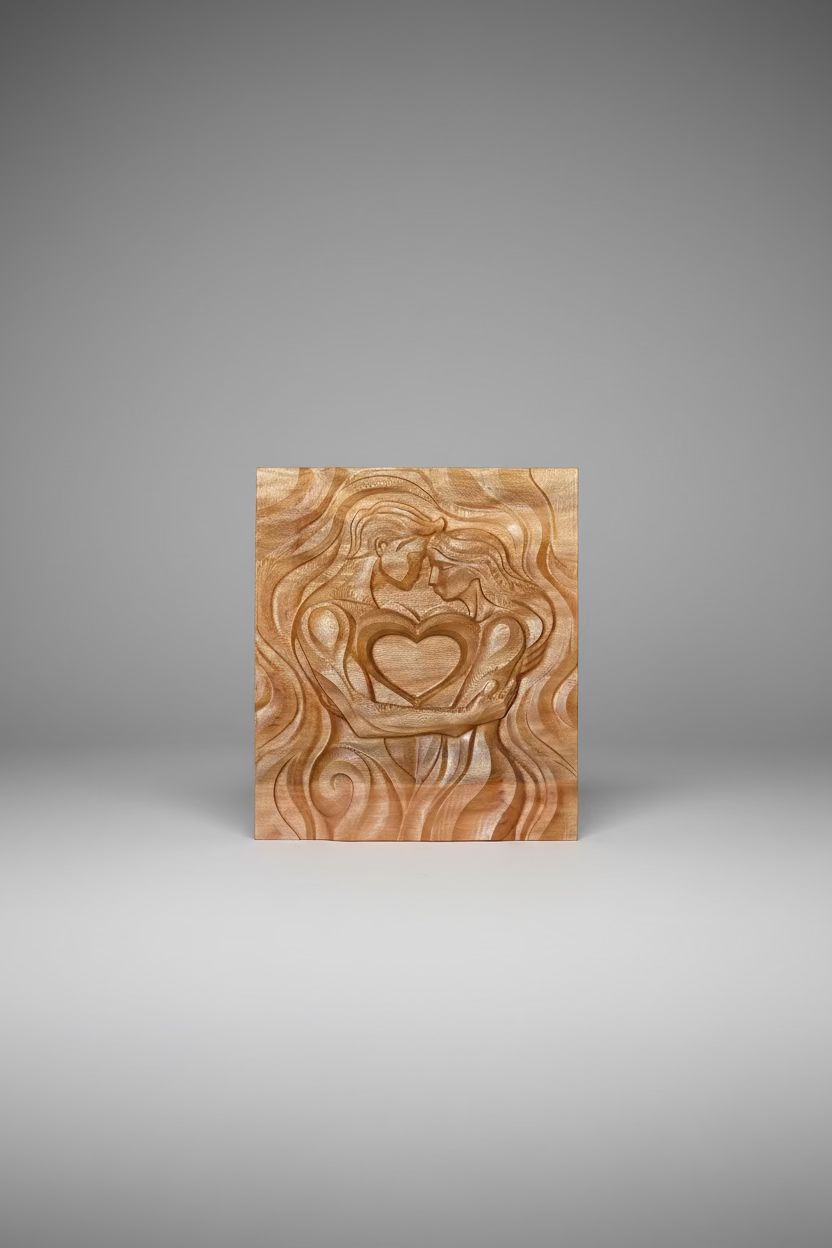 Romantic Wooden Embrace Carving – Custom Couple's Sculpture
